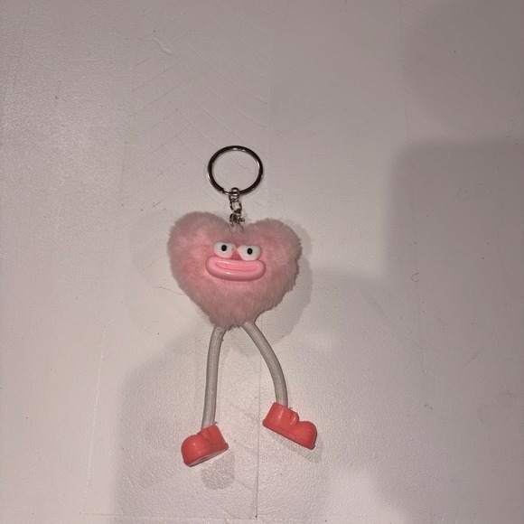 Accessories - Pink Fuzzy Heart Keychain Character with Long Legs and Boots Whimsical Bag Charm